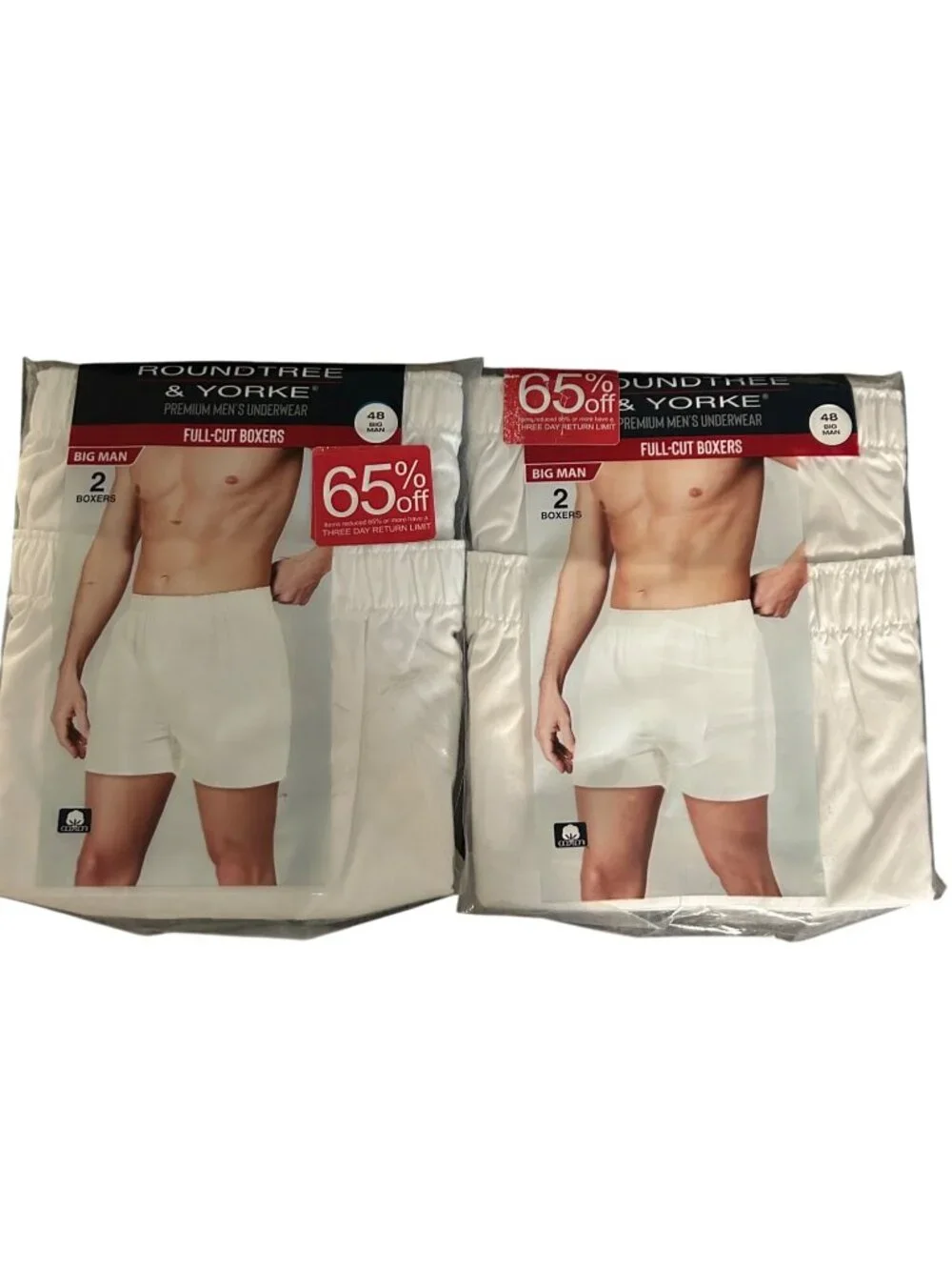 Roundtree & Yorke Men Full-Cut Boxers 2-Pack Big Man 48 100% Combed Cotton White